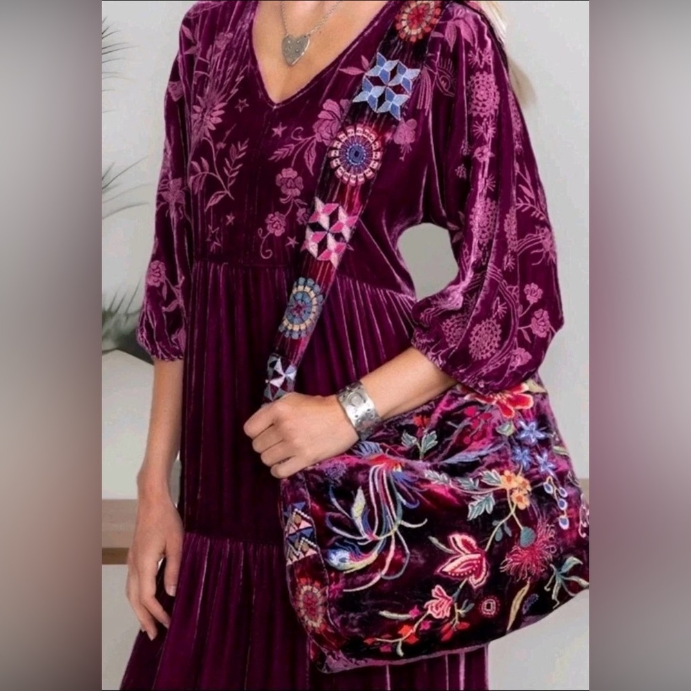 NEW Johnny Was Velvet Embroidered Nikkola Tote